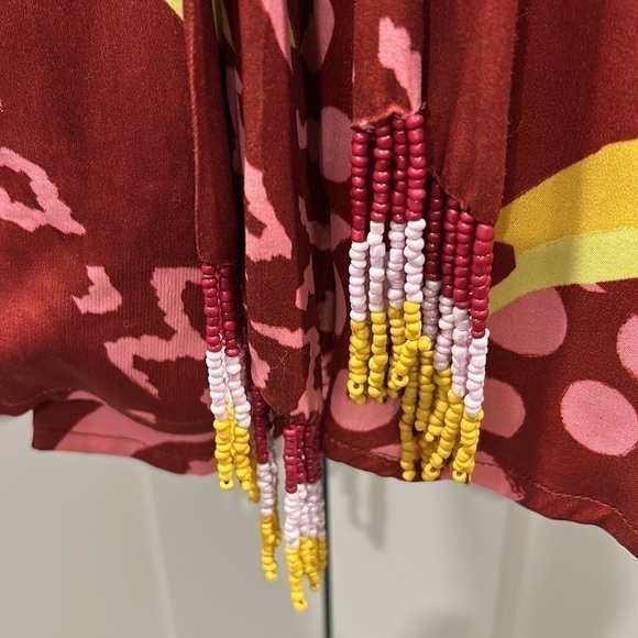 Farm Rio Toucanissimo Long Sleeve Print Beaded Tie Wrap Dress SMALL - Picture 14 of 16